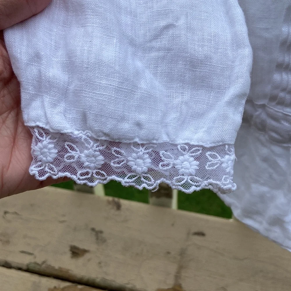 Zara Basic White Ruffles Size M, drawstring floral knit around neck and sleeves - Picture 7 of 16